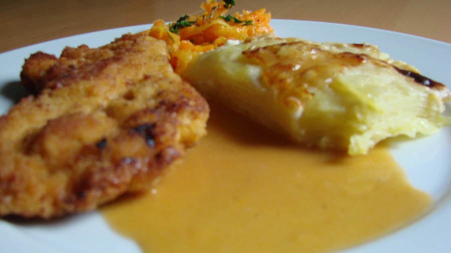 Putenschnitzel mit Kartoffelgratin